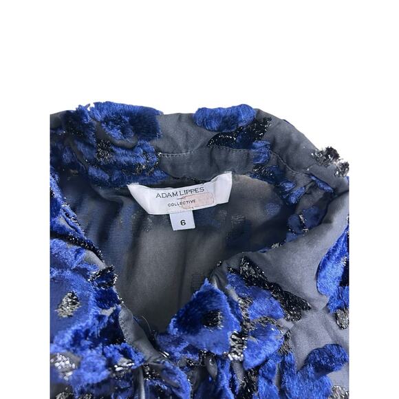 Adam Lippes Collective RTR Velvet Embroidered Black Navy Midi Dress Sz 6 Floral - Picture 8 of 13